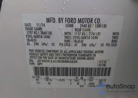 2014 Ford Edge Sel z USA, uszkodzony, nr VIN 2FMDK3JC5EBB63220